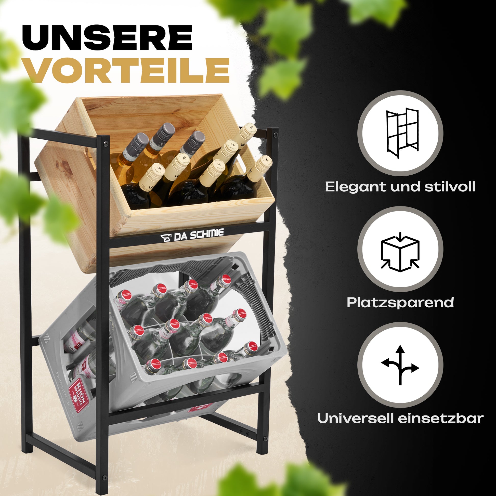 Flaschen und Weinregal